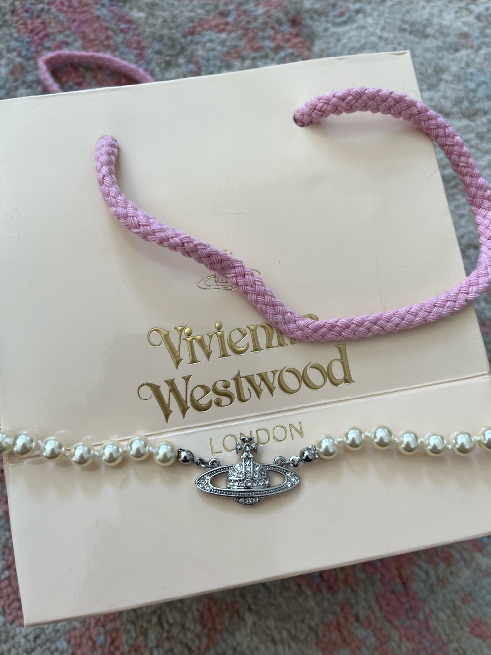 Vivienne Westwood White Pearl Necklace with Silver Orb Pendant